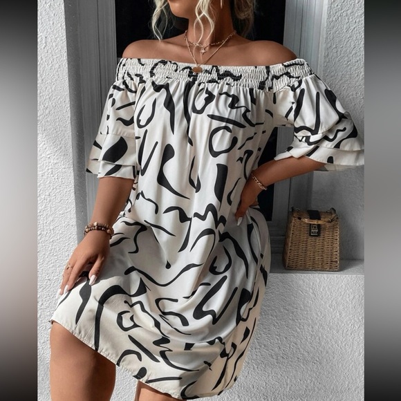 Boho plus size off shoulder flounce sleeve dress - Picture 6 of 12